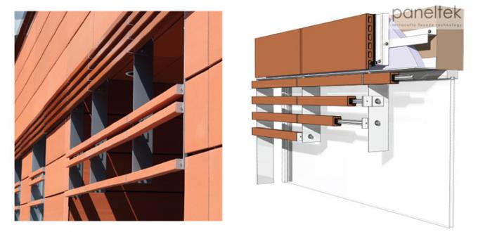 La terracota de la fachada del edificio del CE ISO artesona el material externo del revestimiento de la pared